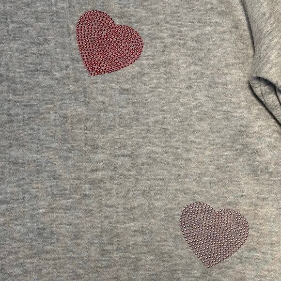 Caslon Crew Neck Pullover Valentine's Sweatshirt Women M Embellished Hearts Gray - Picture 3 of 6